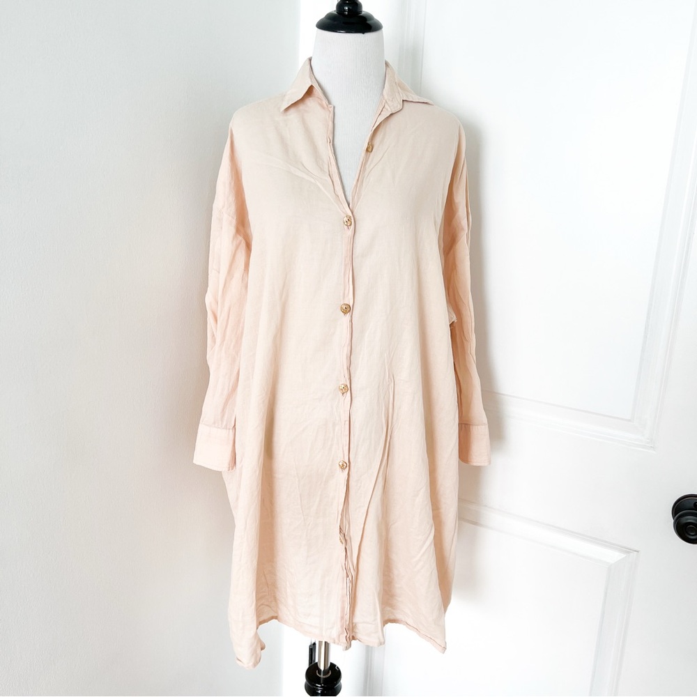 LILYA Peachy-Beige Button Down Mini Dress - Small